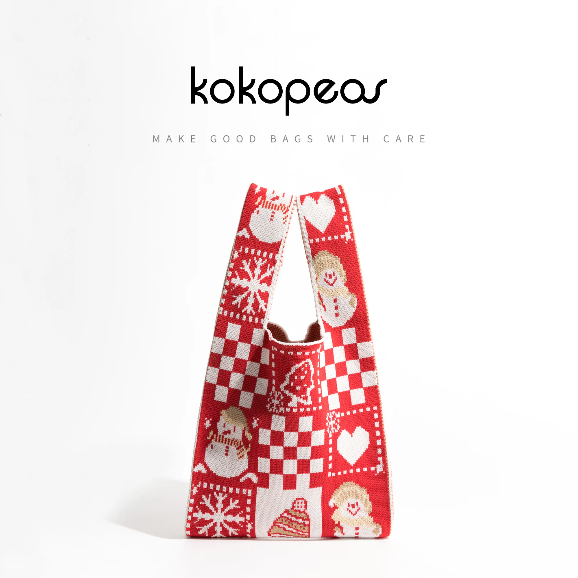 

KOKOPEAS Crochet Christmas Women Knot Wrist Bag Small Knitting Portable Tote Handbags Female Foldable Shopping Phone Key Pouch
