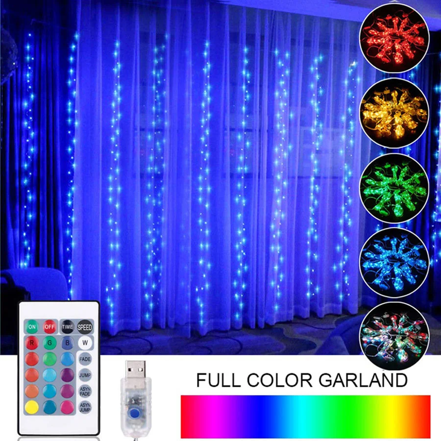 

RGB оконная Гирлянда-занавеска s светильник x 3 м, 300 светодисветодиодный RGB, Рождественская занавеска-сосулька, s фотолампа, изменсветильник свет фона с дистанционным управлением