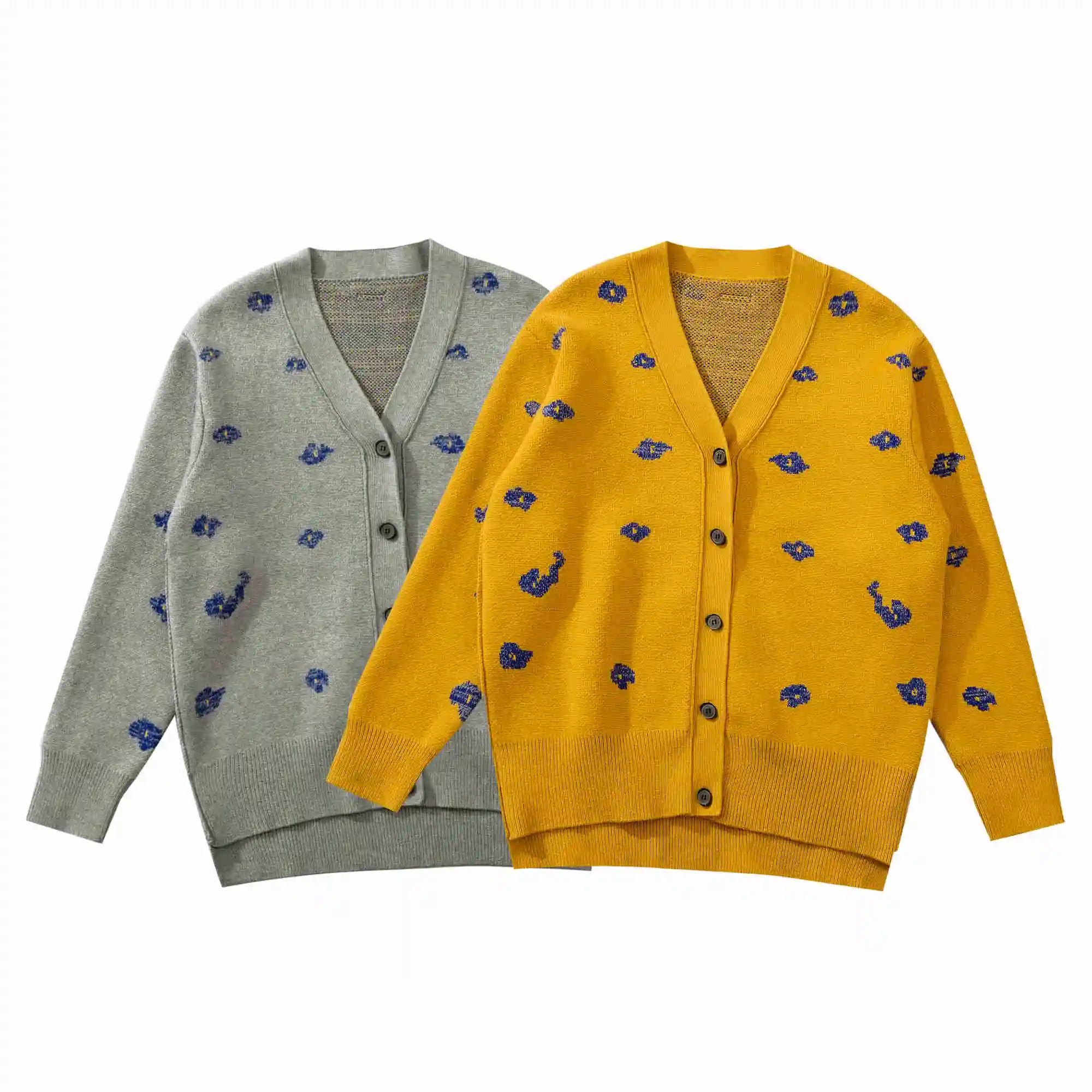 

Men Women Jacquard Ader Error V-neck Sweaters Back Leather Fabric Patch Ader Cardigans ADER ERROR BLUE Embroidery Sweater