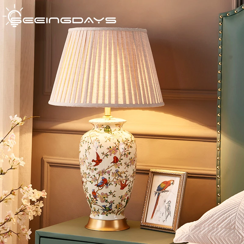 

Free Shipping European Luxury Ceramic Table Lamp for Bedroom Living Room Bedside Lamp Study Desk Lamp Led Night Lamp Home Decor
