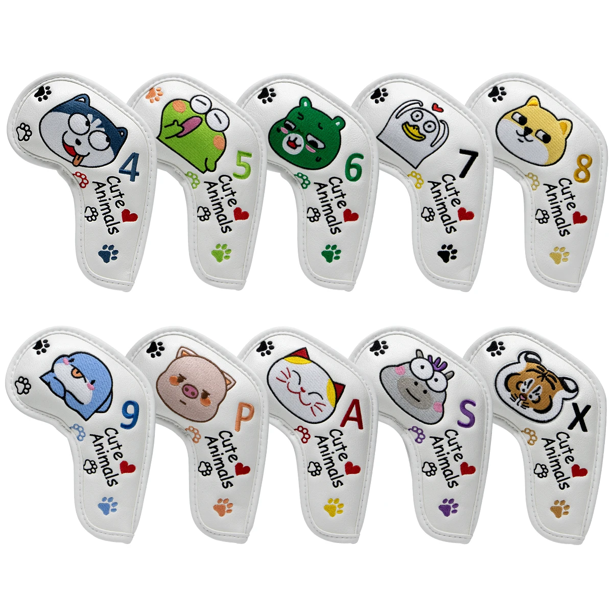 

2023Cute Animal Design Golf Iron Head Covers Iron Headovers with White Color and Long Neck 4-9 ASPX 10pcs