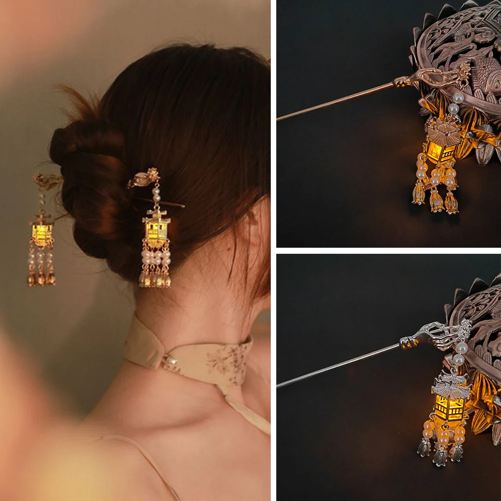 

Vintage Chinese Style Hairpins Hair Stick Metal Luminous Lantern Hair Fork Hair Chopsticks Woman Girls Jewelry Accessories 2022