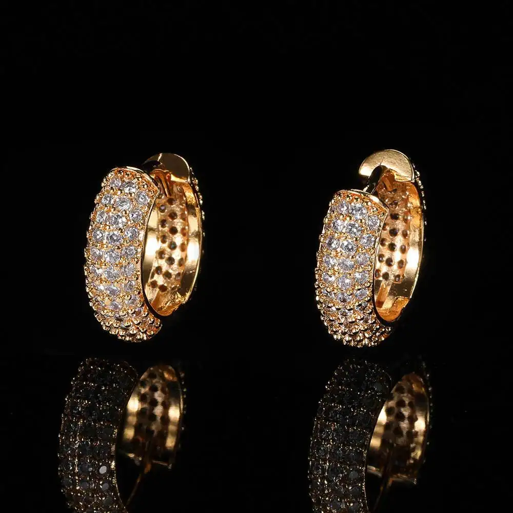 

Hot Sale Hip Hop Hoop Earrings Four Rows of Micro Inlaid Cubic Zirconia Men and Women Hip Hop Bubble Earrings for Women