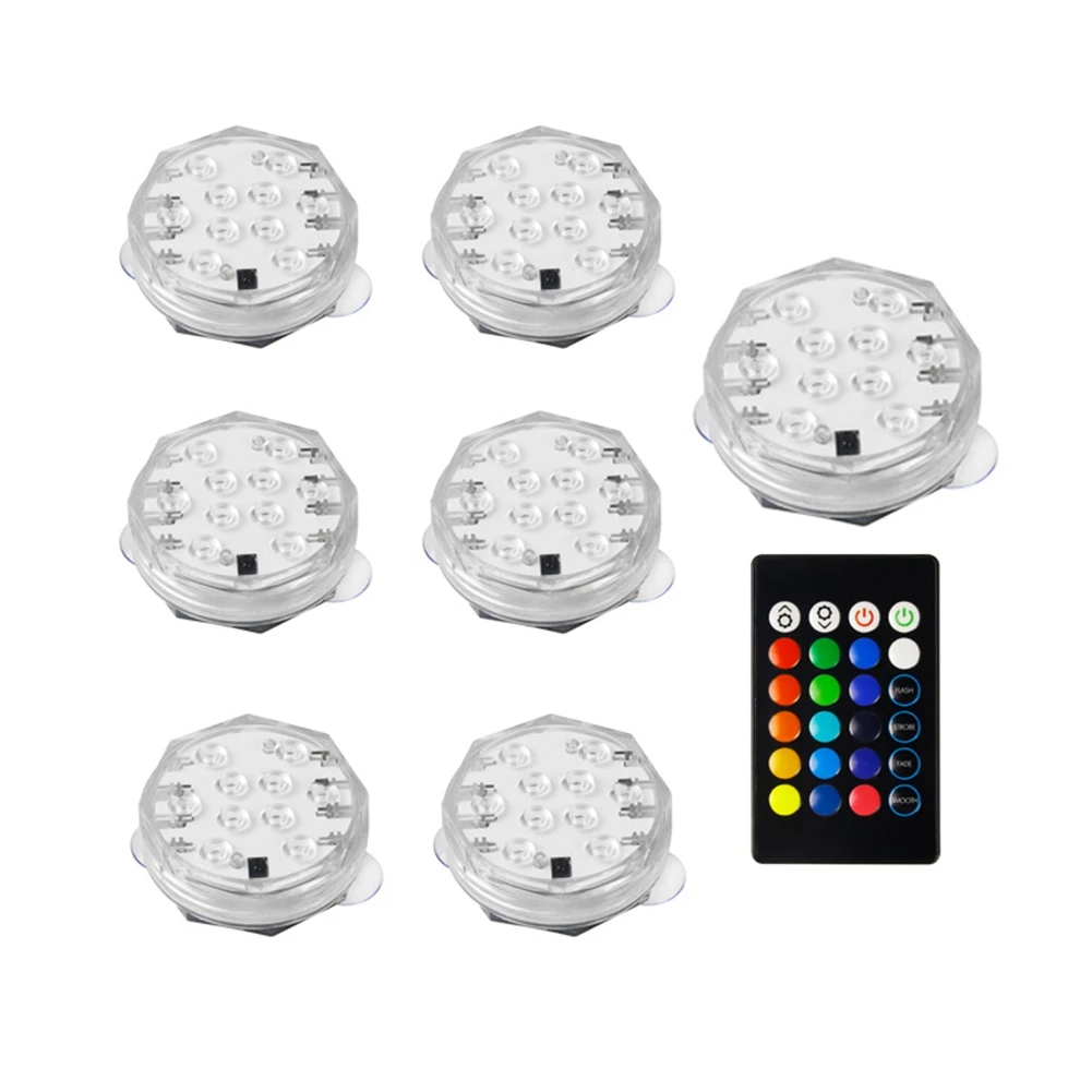 

10LEDs RGB Submersible Light Underwater LED Night Light Swimming Pool Light for Outdoor Vase Fish Tank Pond Party-A