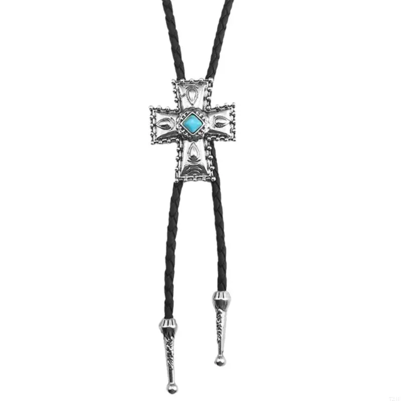 T21f искусственная кожаная веревка Lariat Collece Cowboy Western The Sktie Metal Stone Penne Bolo Tie Dewelry