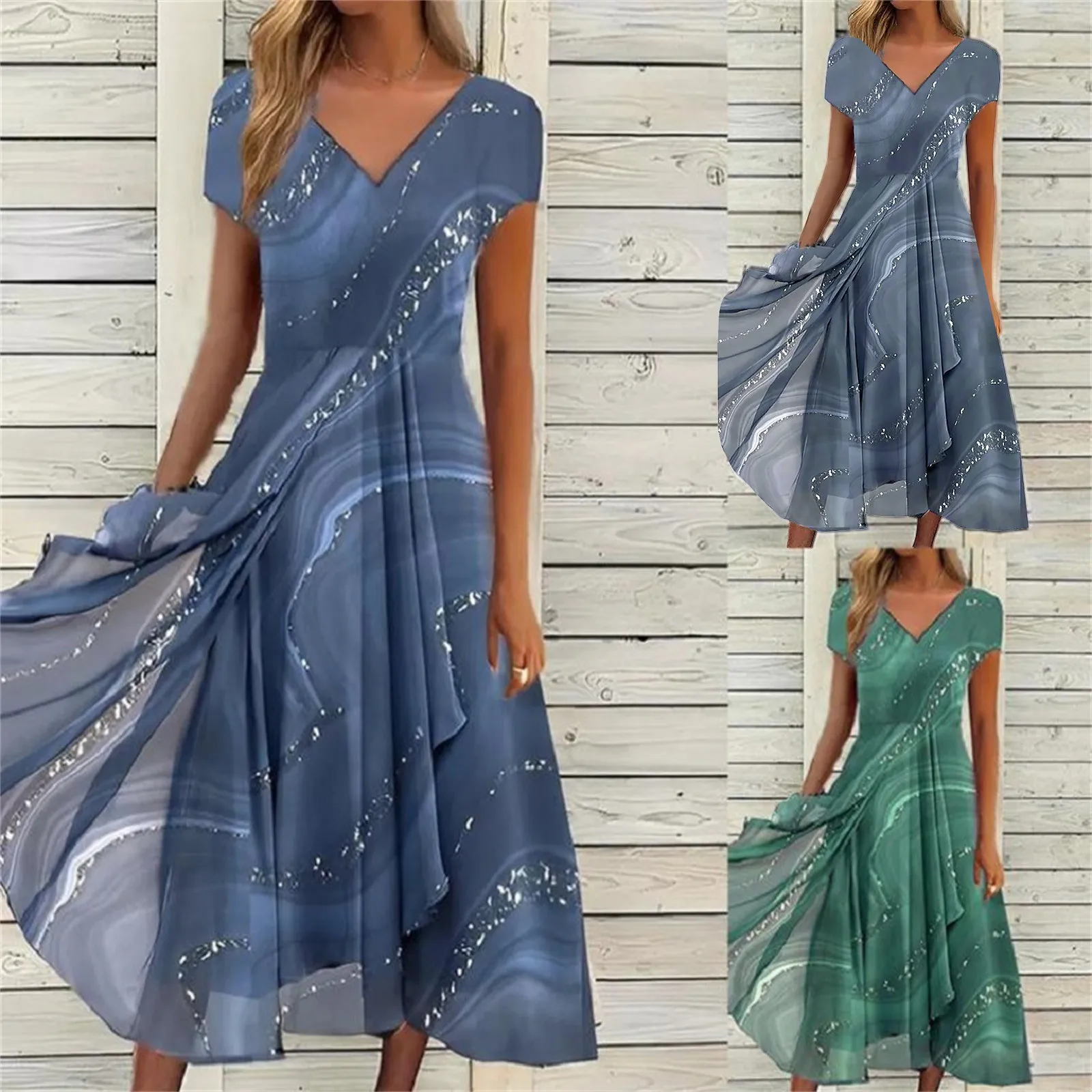 

2023 Women'S Dress Casual Fashion Summer Mid-Waist V-Neck Women Fashion Sexy Casual Swear Sweet Style Clothes