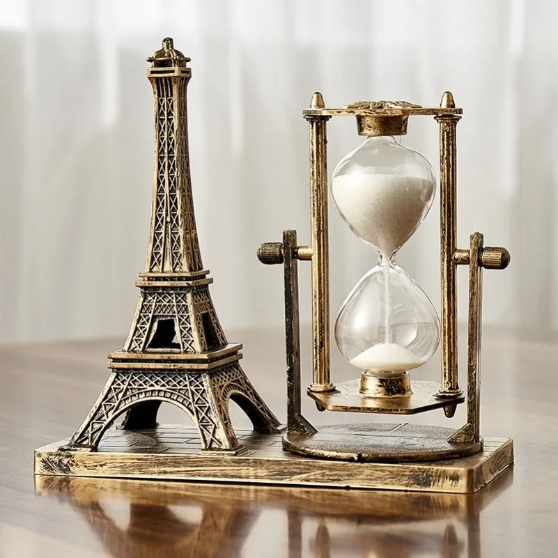 

Ornament Kawaii Simple Hourglass Eiffel Modern Timer Desktop Sand Decoration On Home Home Room Retro Wooden Tower Pendulum