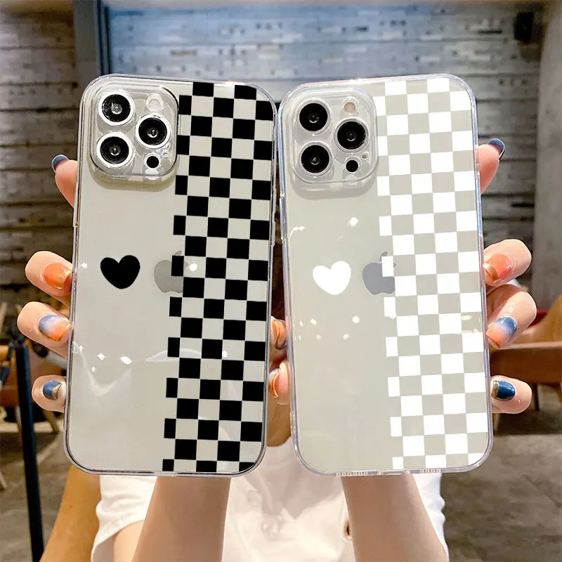 

Chessboard Heart Cases For iPhone 13 Pro Max Mini 11 12 Pro Max X XR XS Max SE 2020 8 7 6 6S Plus Soft Silicone Cover Funda