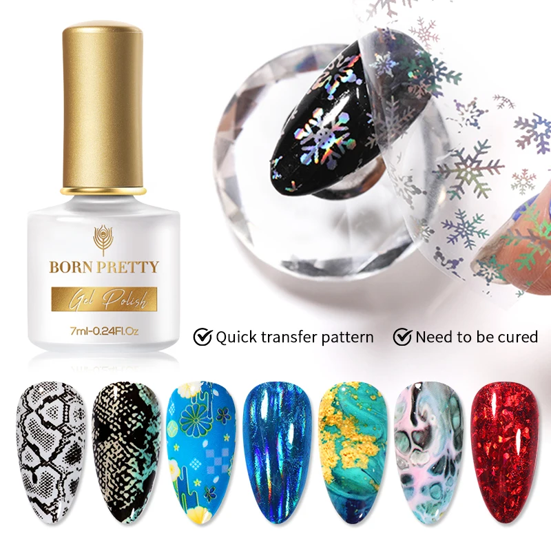 

BORN PRETTY Transfer Foil Gel Nail Polish Adhesive Nail Glue Soak Off UV Varnish Nail Art Printing Manicure Base Top Coat