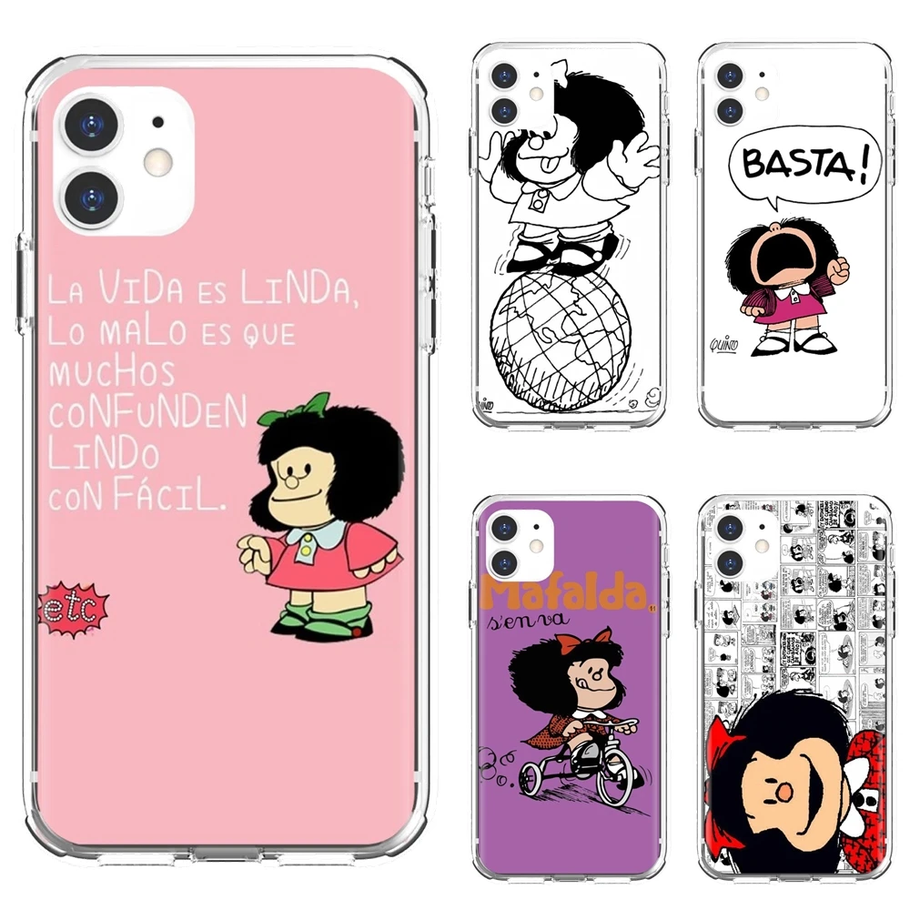 

For iPod Touch iPhone 10 11 12 Pro 4S 5S SE 5C 6 6S 7 8 X XR XS Plus Max 2020 Cartoon-Mafalda-Girl Soft Transparent Shell Cases