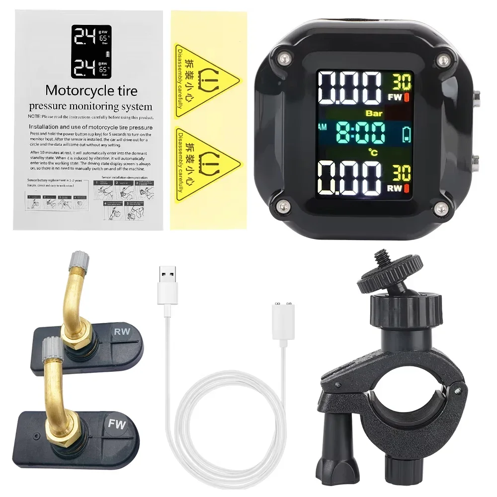 

0-6,6 бар мотоциклетная система контроля давления в шинах TPMS 2 датчика точный цветной дисплей тестер шин аксессуары для мотоциклов