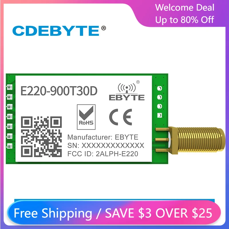 Беспроводной модуль E220-900T3 0D LoRa ISM 868 МГц 915 МГц, Максимальная передача LoRa, широкий спектр DIP UART, интерфейсная искусственная антенна