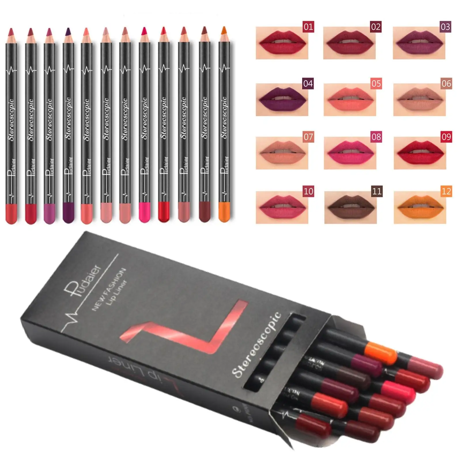 

12Pcs/Set Waterproof Lipstick Set Pen Matte Lip Liner Long Lasting Makeup Pens Easy To Wear Non-stick Cup Daily Makeup Tools