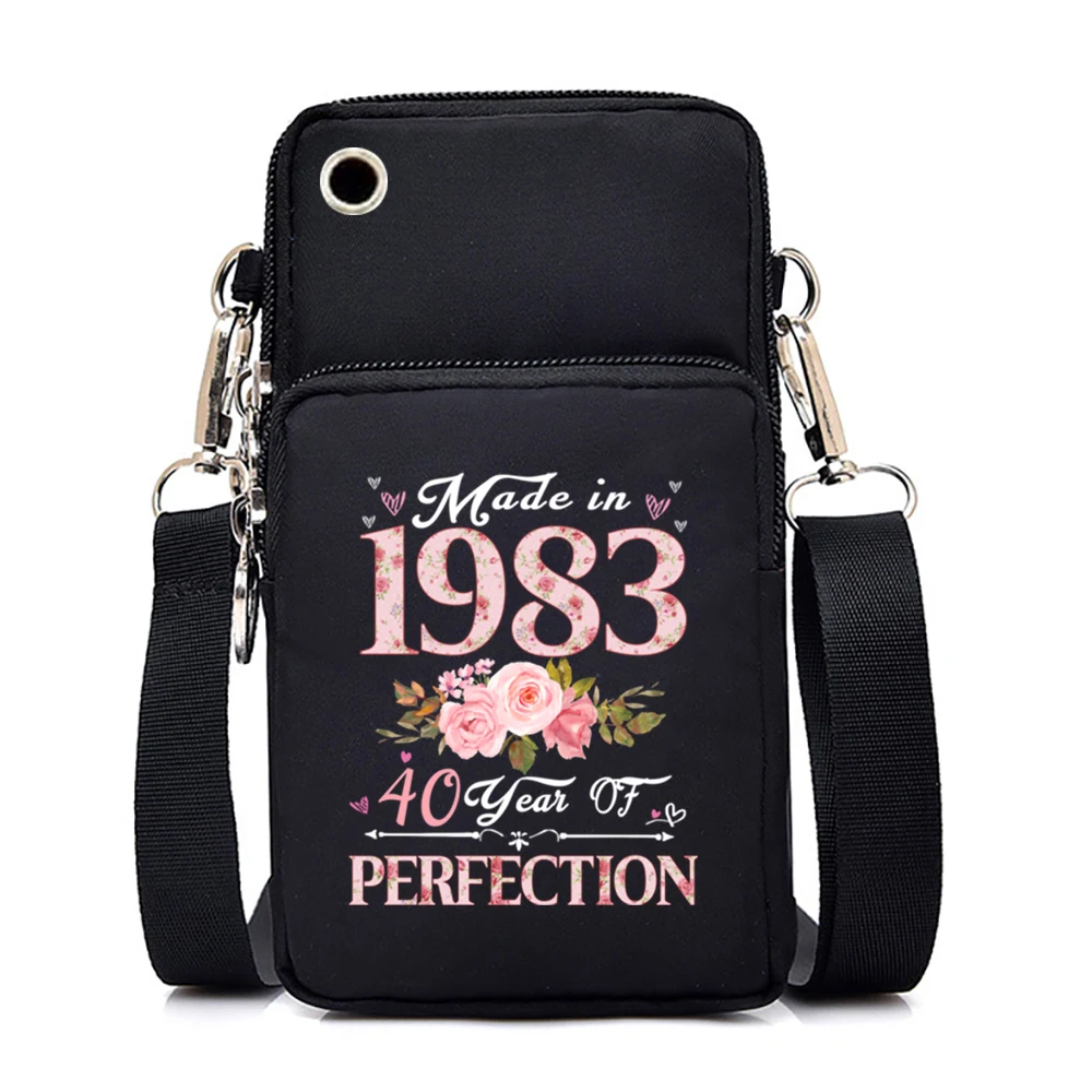 

Made In 1983 40 Year of Perfection Print Mini Mobile Phone Bag Women Vintage Floral Crossbody Bags Birthday Purses and Handbags