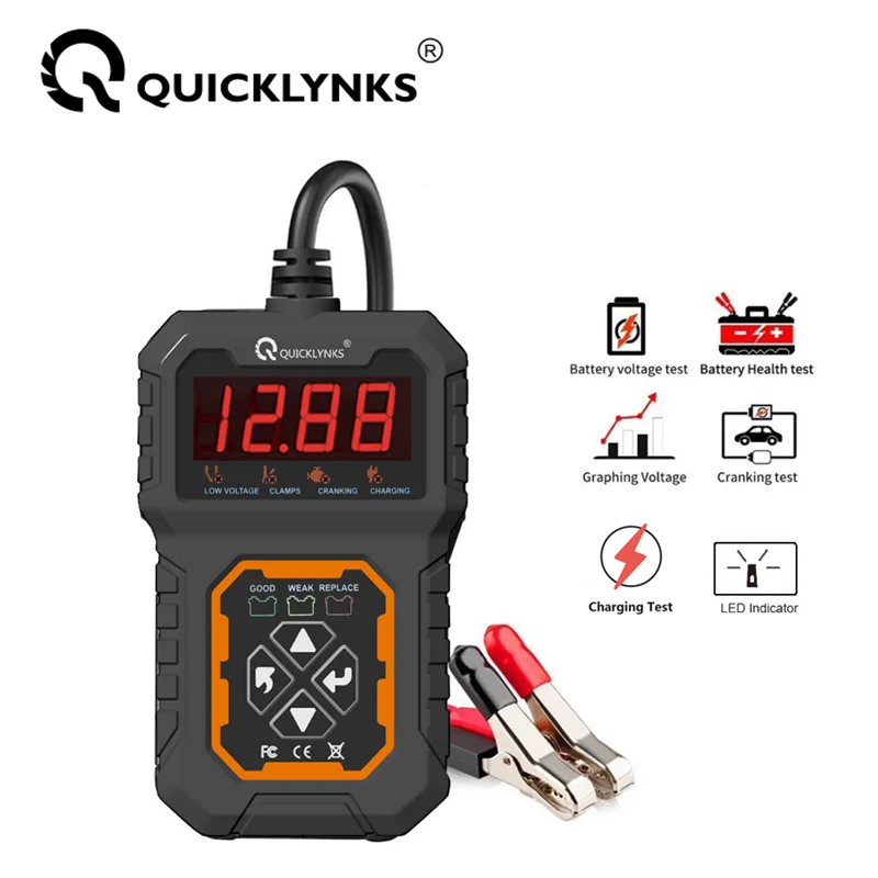 

QUICKLYNKS BA108 Car Battery Tester 12V 100-2000 CCA Battery System Detect Auto Battery Analyzer Car Battery Tool PK KW208 BM550