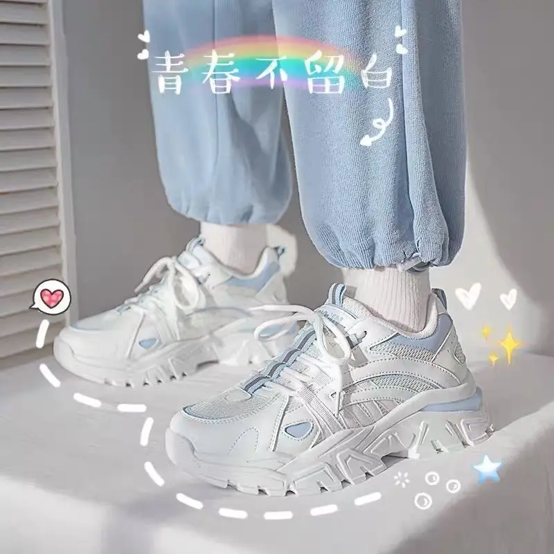 

Women Sneakers New Fashion Mesh Chunky Sneakers Lace Up Women Casual Shoes Comfortable Thick Sole White Dad Flats Platform Shoes