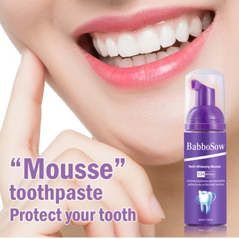 

V34 Teeth Whitening Mousse Cleansing Stains Removes Breath Freshen Foam Portable Travel Toothpaste