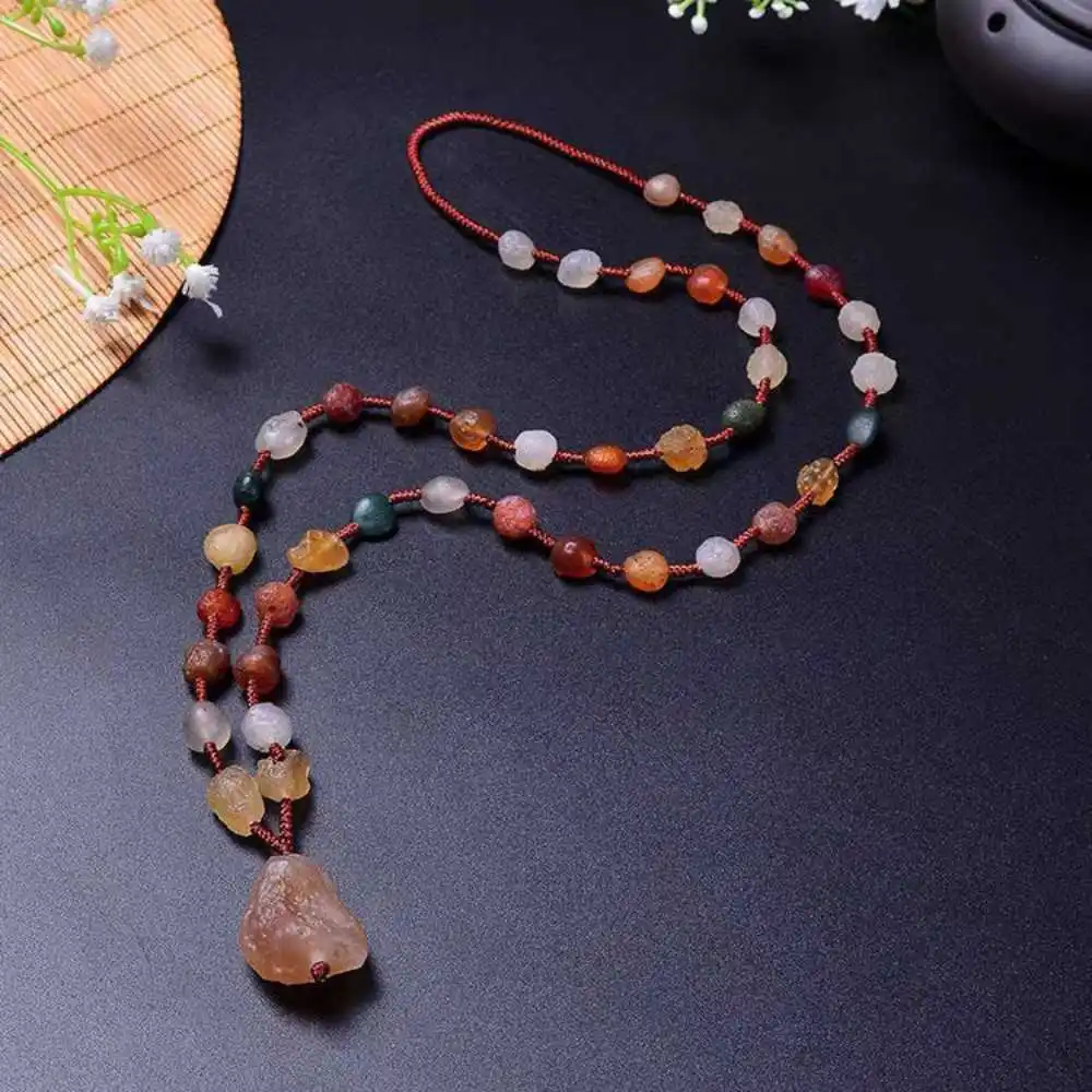 

Lucky Natural Goldline Jade Egg-Shaped Beads Necklace Lucky Souvenir Dark Matter Pray Yoga Chic Diy Calming Meditation