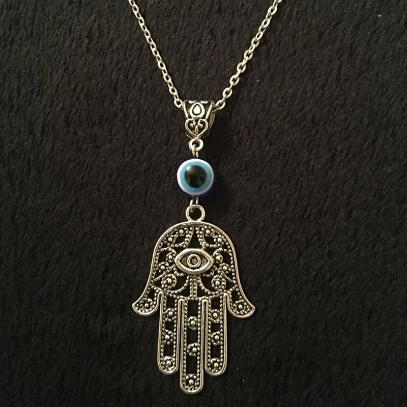 

Hamsa Hand Necklace 18 Inch Hand of Fatima Spiritual Yoga Buddha Evil Eye Pendant Witch Jewelry Gift