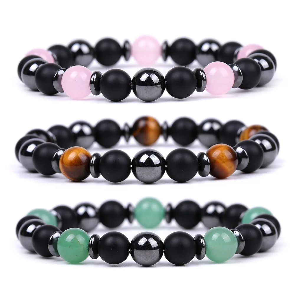 

8mm Rose Quartz White Pine Tiger Eye Stone Beaded Bracelet For Men Women Jewelry Gift Magnetic Beads Elastic Rope