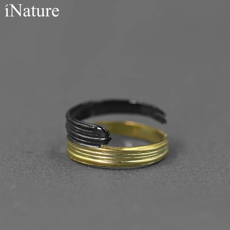 

INATURE 18K Yellow and Black Punk Snake Ring 925 Sterling Silver Opening Adjustable Rings for Women