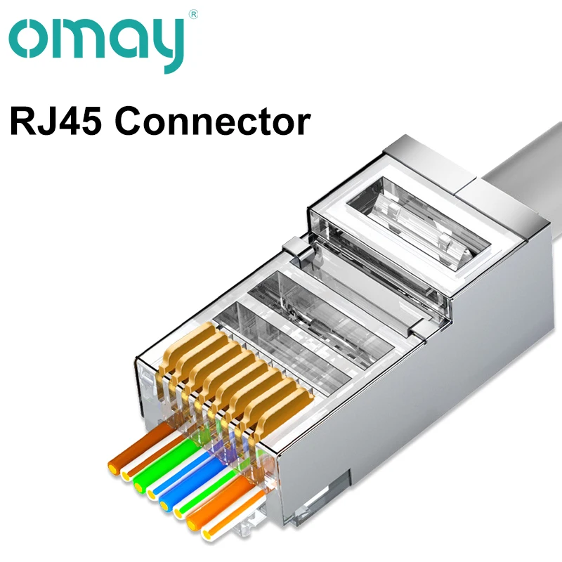 

OMAY 10/50/100pcs CAT5E CAT6 CAT7 Plug RJ45 Connector 50U Gold Plated End Pass Through Network Cable Modular 8P8C Connector