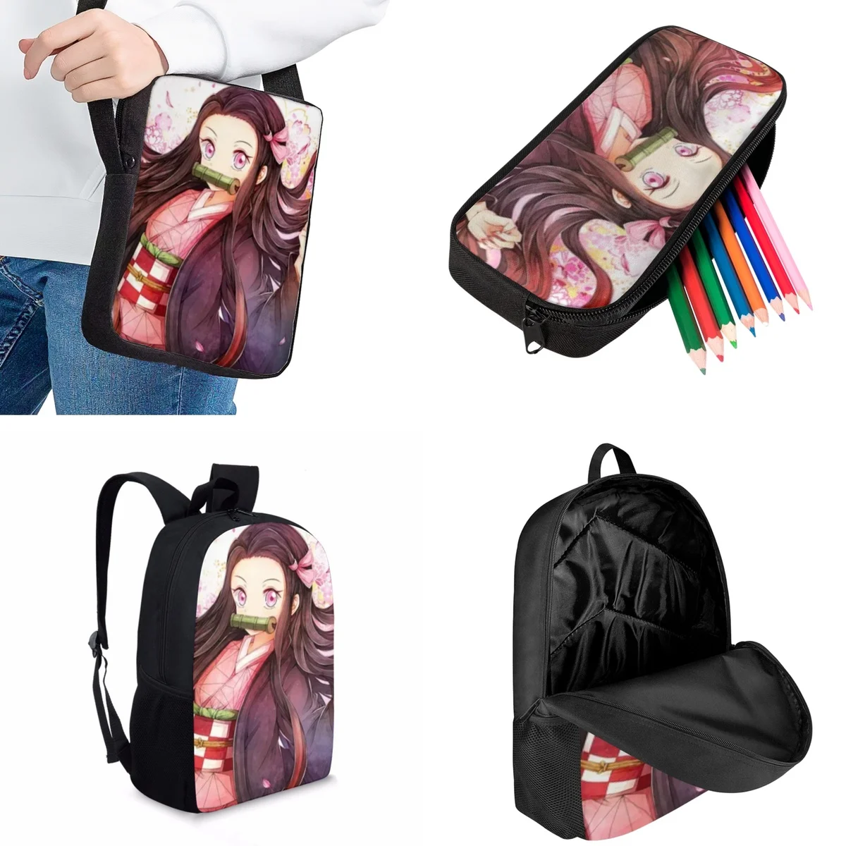 Jackherelook Kids School Bag Kimetsu No Yaiba Senior Students School Backpacks Set Boys Girls Practical Travel Bag Laptop Bag