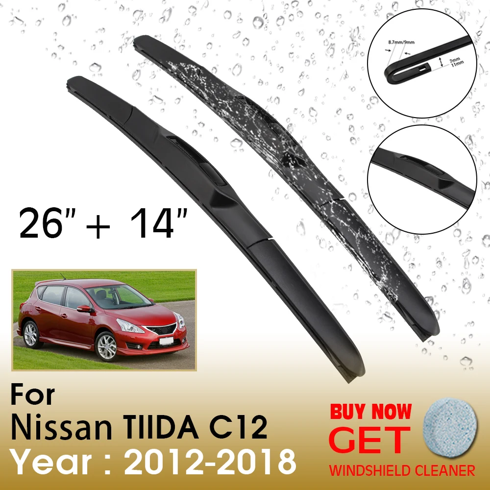 

Car Wiper Blade For Nissan TIIDA C12 26"+14" 2012-2018 Front Window Washer Windscreen Windshield Wipers Blades Accessories