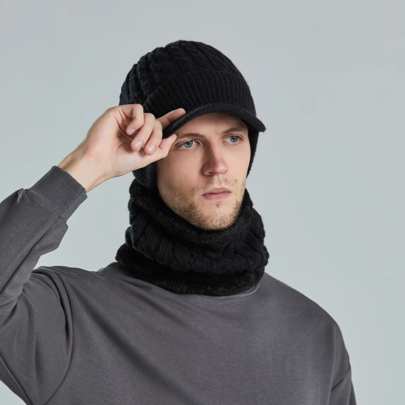 

Winter Women Warm Hat Visors Scarf Set Women Plush Velvet Thick Face Caps Hood Men Outdoor Ear Protection Neck Scarf Knitted Hat