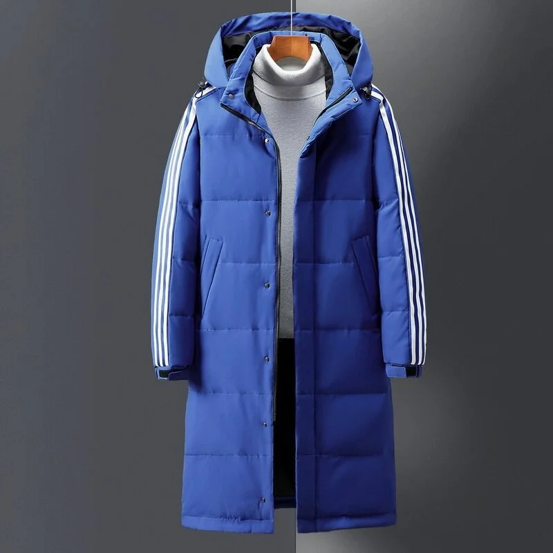Men's Cotton Padded Clothes Winter New Three Bar Down Coat Long Versatile Loose Warm, Thickened, Fashionable And Comfo