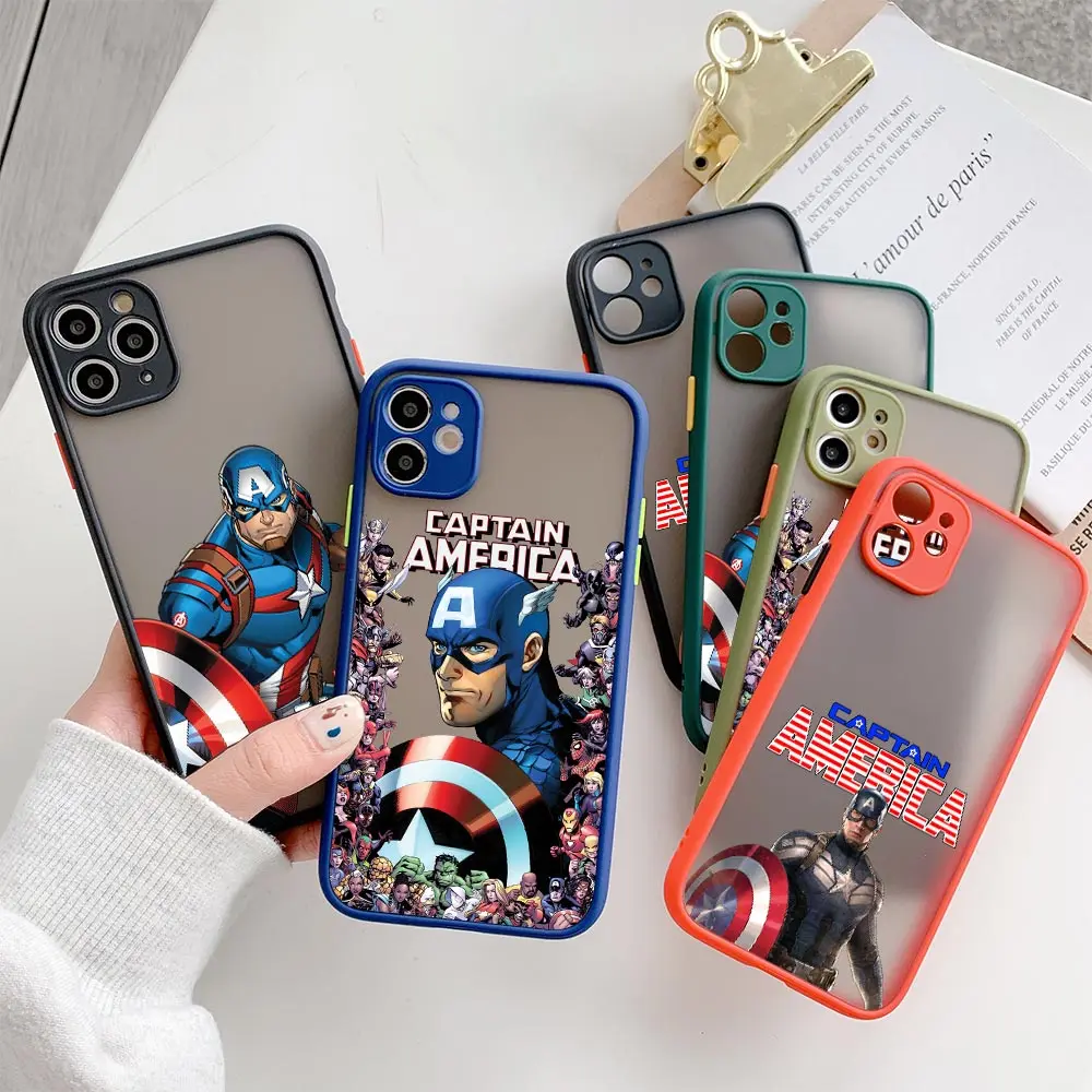 

Marvel Matte Case For iPhone13 14 Pro Max 11 12 XR XS X 7 8 Plus Mini Silicone Clear Cover Avengers Captain America Capa Fundas