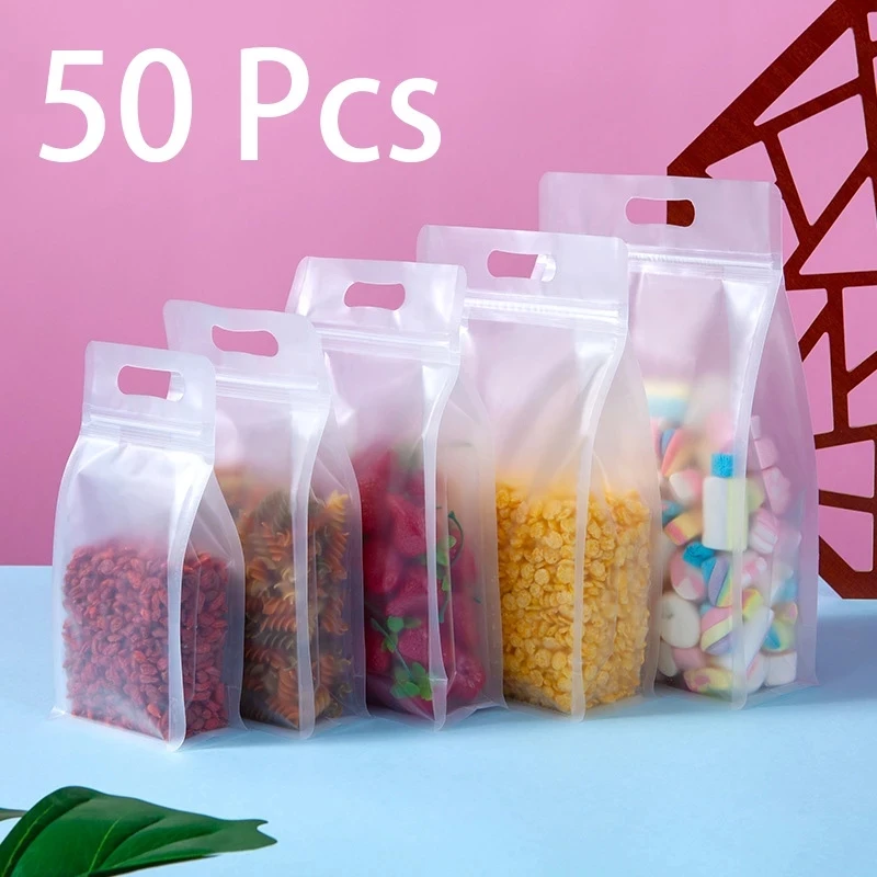 Outdoor Transparent Plastic Food Packaging Ziplock Bag With Handle Portable Sealed Storage Candy Grains Tea Nuts Dried Fruit