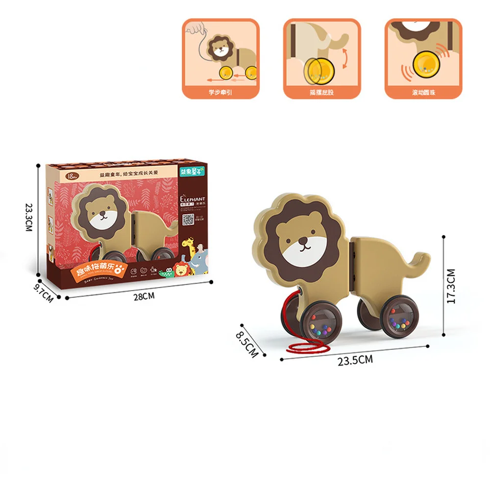 1PC Drag Toddler Toys Baby Cartoon Animal Trailer Car Toy Traction String Rattles Pull Rope Learning for Children Gift |