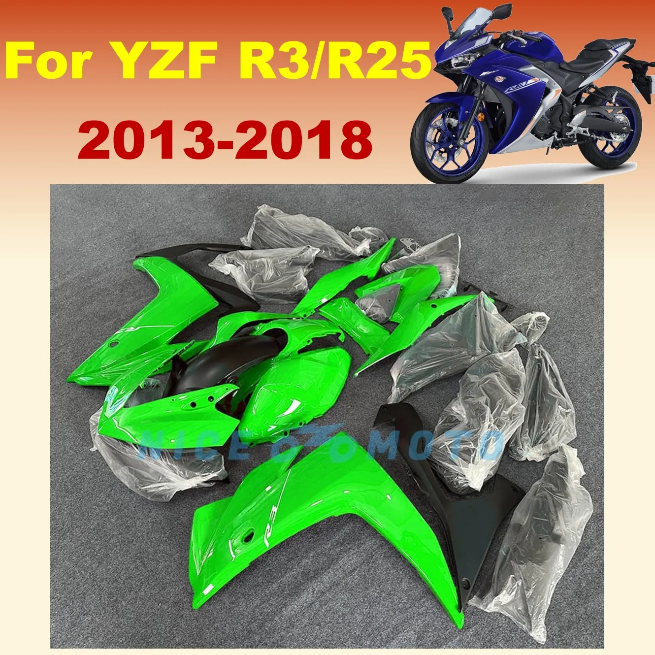 Литой под давлением зеленый кузов комплект обтекателя мотоцикла для YAMAHA YZF R25 R3 2013