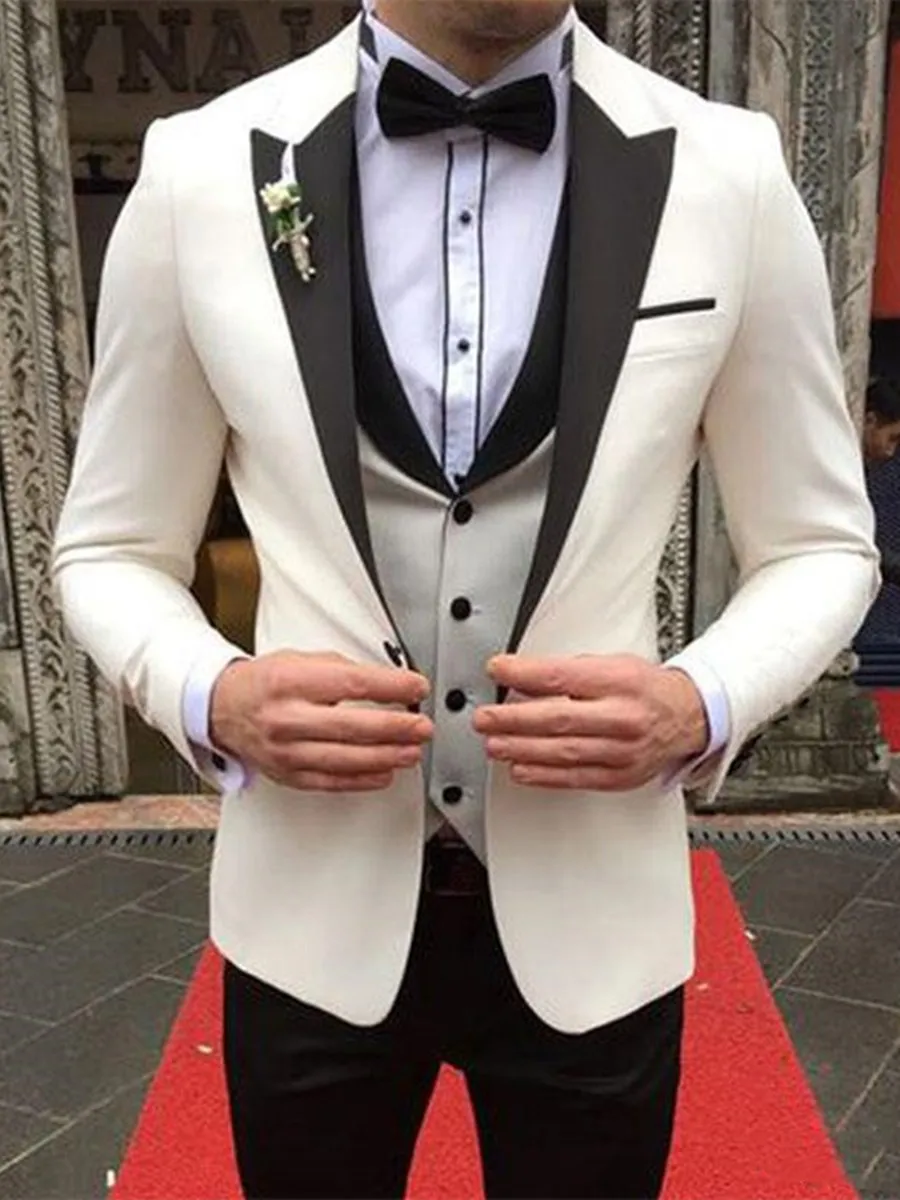 

Customize Groom Tuxedos Ivory Men's Suit Jacket Blazers Halloween Costume Elegant For Luxury Man Suit's For Wedding 151