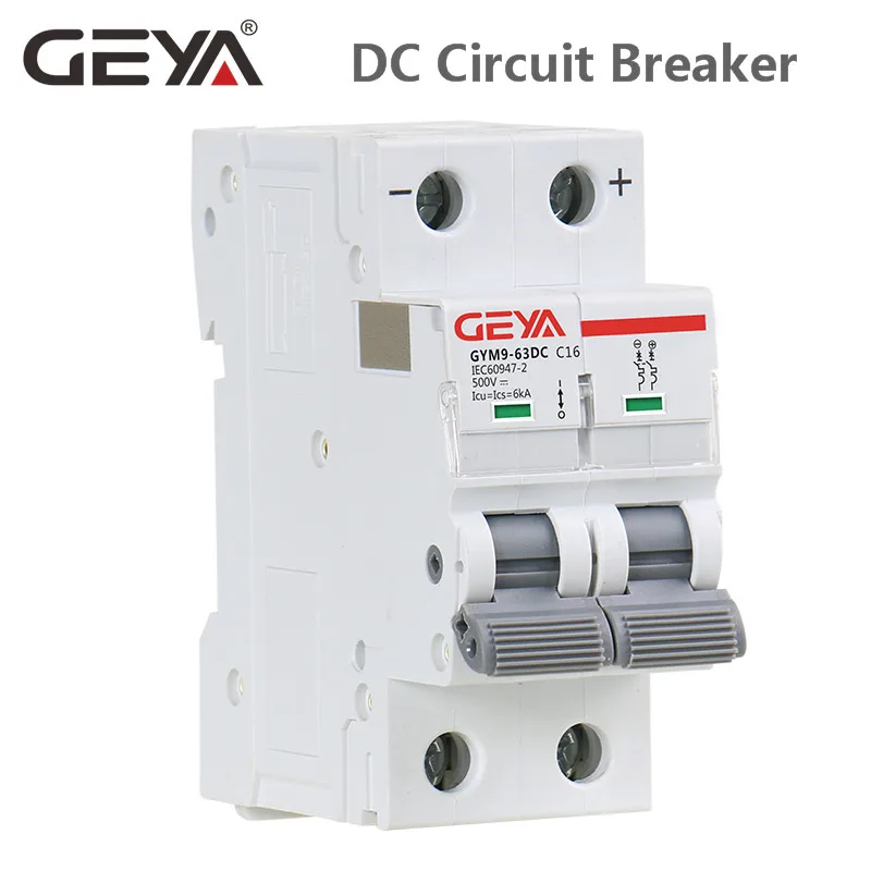 GEYA Din Rail DC MCB 6KA 2P 500V Мини автоматический Выключатель DC 6A 10A 16A 20A 25A 32A 40A 50A 63A