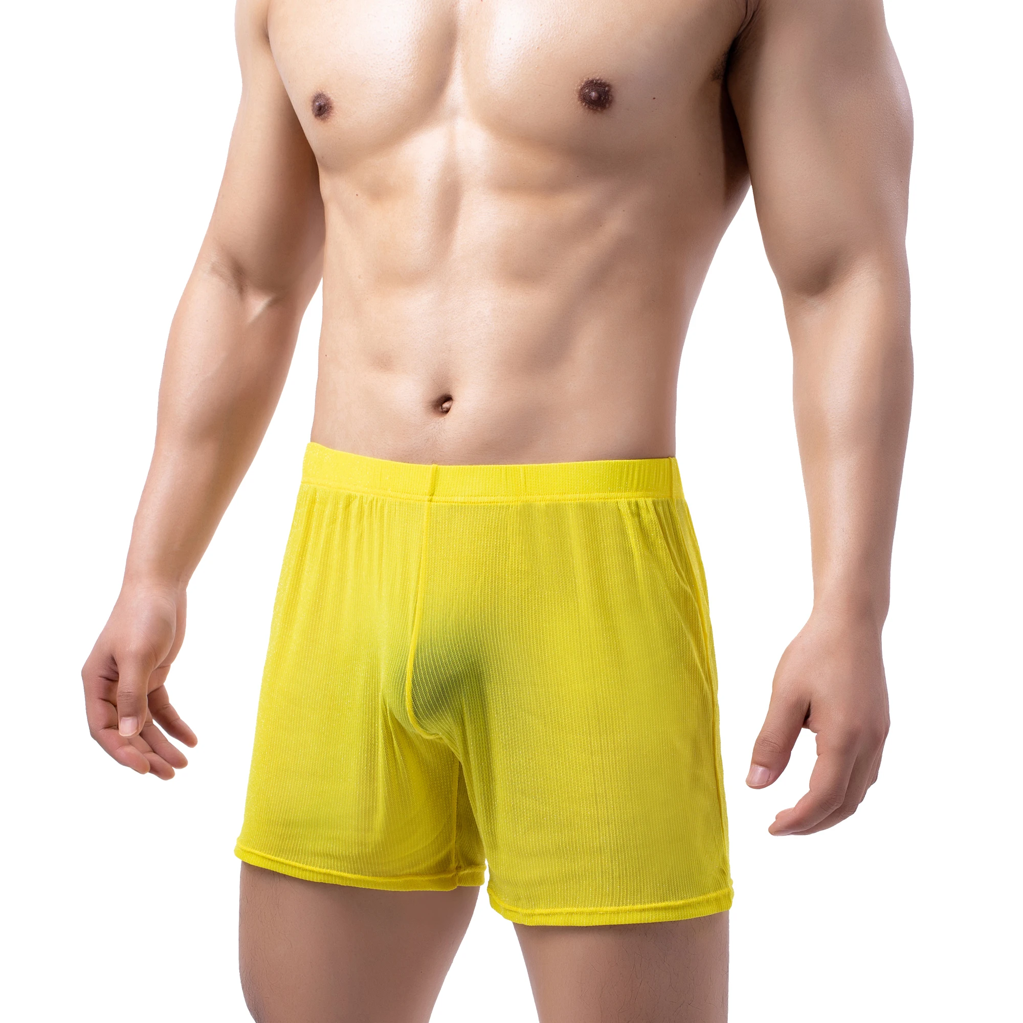 YUFEIDA Mens Sexy Transparent Boxer Shorts Underwear Lingerie See-through Mesh Sheer Lounge Boxershorts Casual Male Underpants