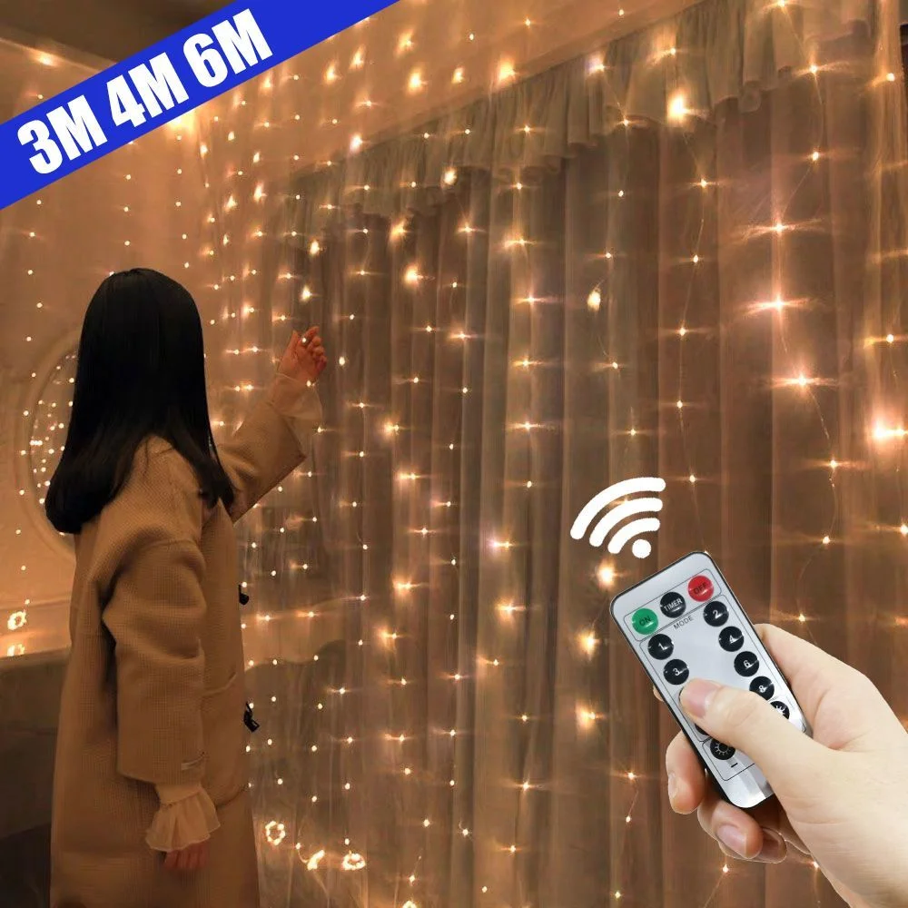 

3/4/6M USB LED Curtain 8Modes Remote Control String Lights Holiday Wedding Fairy Garland Lights For Bedroom Living Room Decor