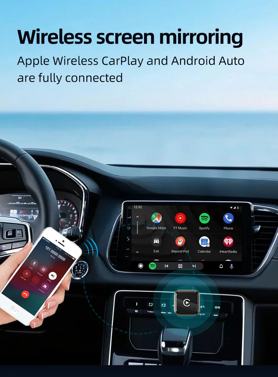 Фото 2 в 1 проводной-беспроводной адаптер CarPlay Plug & Plug с автоматическим подключением преобразует для проводных автомобилей, совместимый с iPhone и Android-черный №3