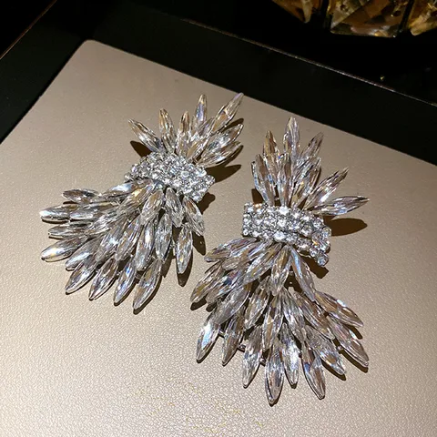 Sparkly Crystal Glass Original Decor Big Stud Earrings For Women Luxury Brand Design Party Ear Accessories Holiday Party Jewelry