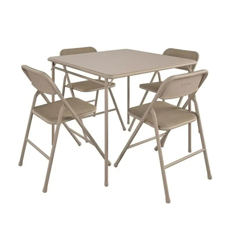 

5-Piece Folding Dining Set with Card Table and 4 Fabric Padded Chairs, Tan Multifunctional Outdoor Camping Folding Desk