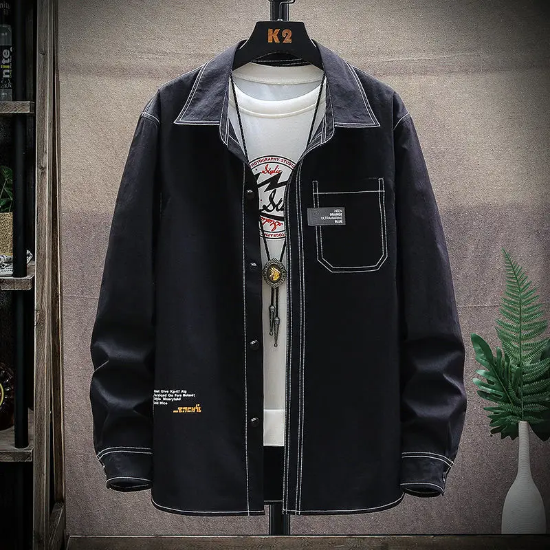 Новинка весна-осень 2023 модные мужские рубашки свободные топы с длинным рукавом