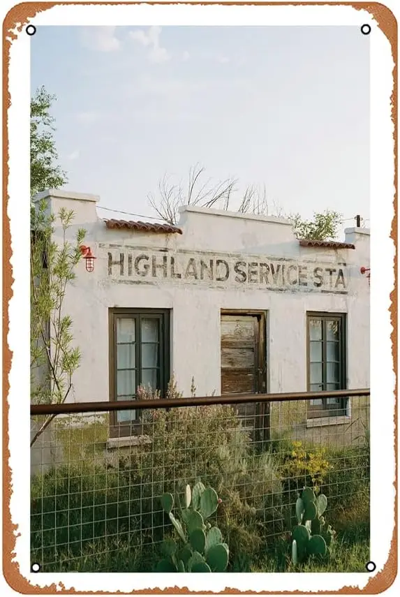 Hghlnd Servce Stton Metl Sgns Decorcn Vntge Tn 12x8 nch ron Pntng Wll Decor Resturnt Br Cfe Club Ktchen