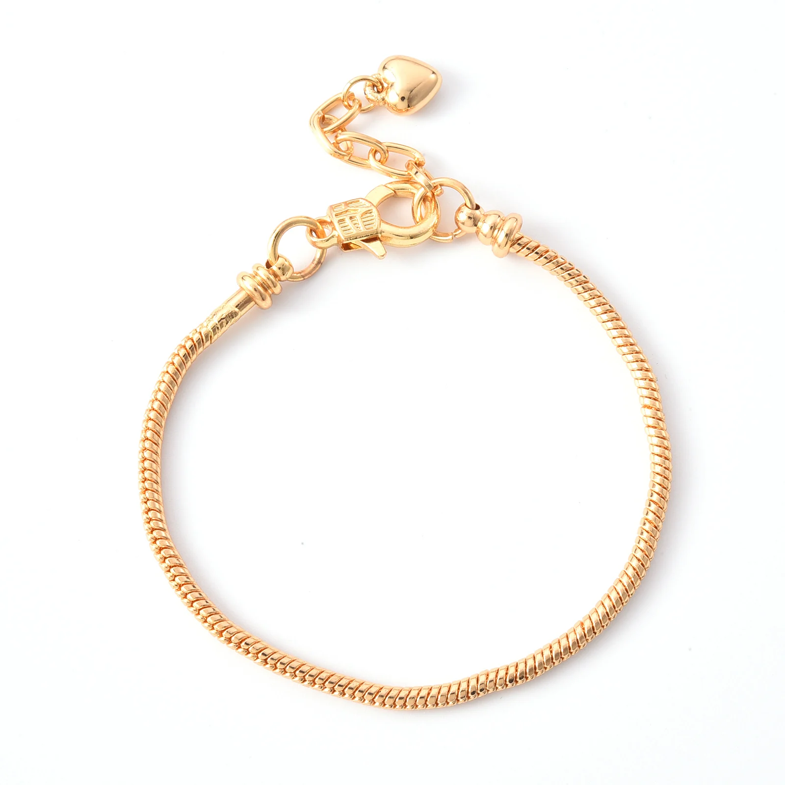 

50pcs Brass European Style Bracelet Making Snake Chain Heart Charm with Extender Chain Lobster Clasp for DIY Jewellery Making