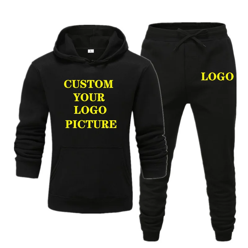Custom Logo Spring Autumn Men Tracksuit Casual Hoodies +Jogging Pants Sportswear Fahion Printed Sweatshirt 2 Piece Set