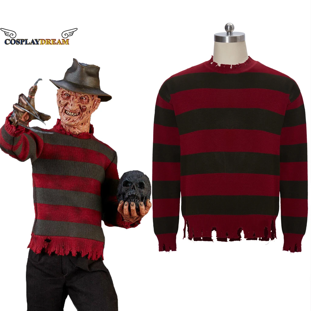 Ужасный свитер для косплея Freddy Kruege костюм красно-зеленая полосатая одежда