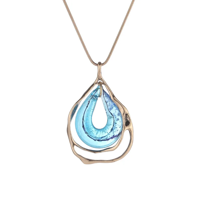 Блестящее ожерелье с подвеской в виде капли воды длинная цепочка на свитер для