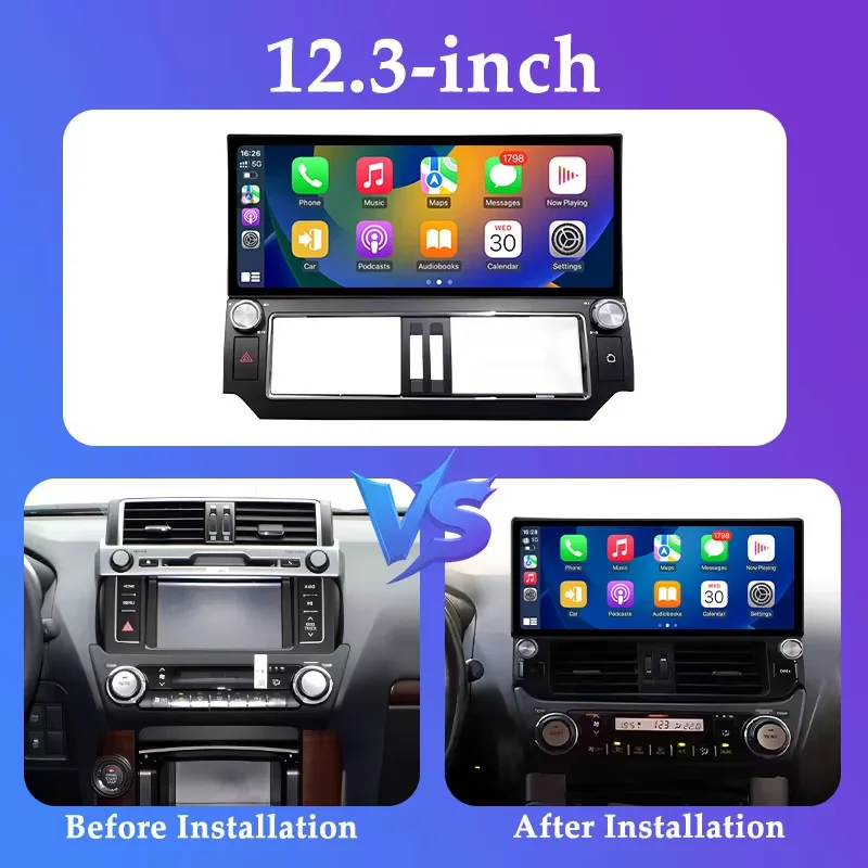 Фото Мультимедийный автомобильный проигрыватель Android 16 QLED 2400*900P для Toyota Land Cruiser Prado 150 2010-2013 с GPS-навигацией, сенсорным экраном и Bluetooth №2