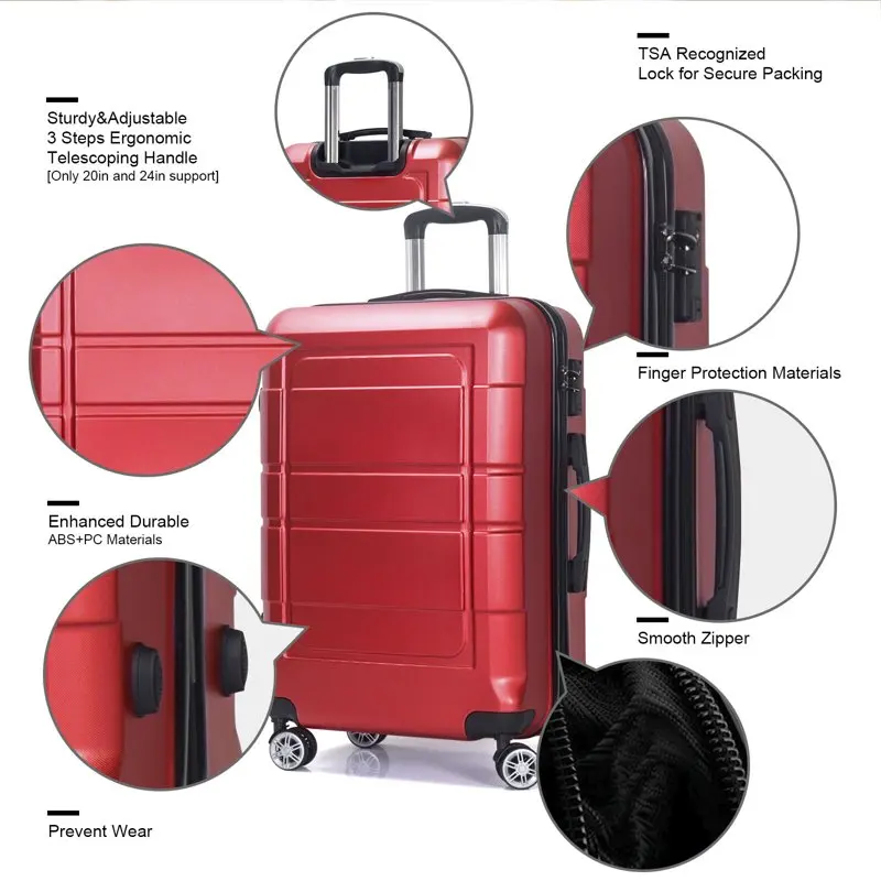 20 Inch Carry On Spinner Luggage with Ergonomic Handles and TSA Lock, Red