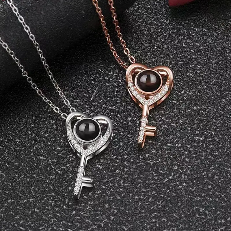 

100 Languages I Love You Necklace Heart Key Pendant Necklaces For Women 2023 New In Hot Sale Wedding Romantic Jewelry As Gifts